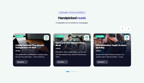 Blog 45 section — Post Carousel · Style 6: Overlay