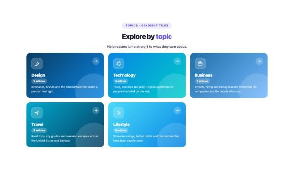 Blog 47 section — Category List / Grid · Gradient tiles