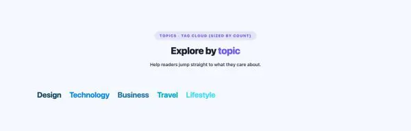 Blog 51 section — Category List / Grid · Tag cloud (sized by count)