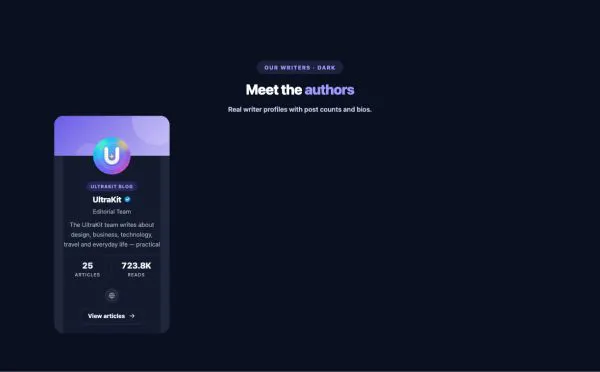 Blog 53 section — Authors Grid · Dark