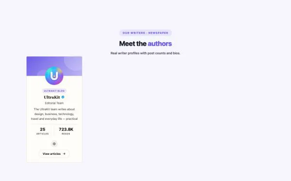 Blog 54 section — Authors Grid · Newspaper