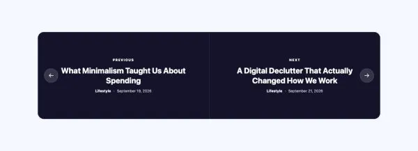 Blog 62 section — Post Navigation · Split banner