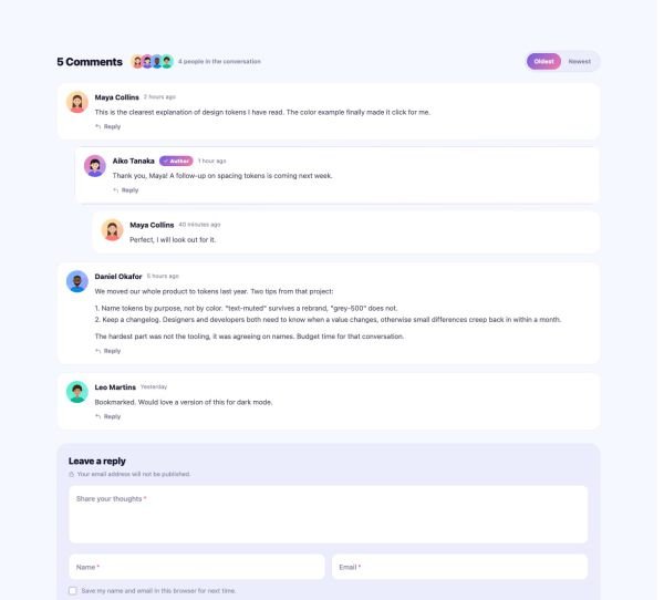 Blog 67 section — Post Comments · Cards