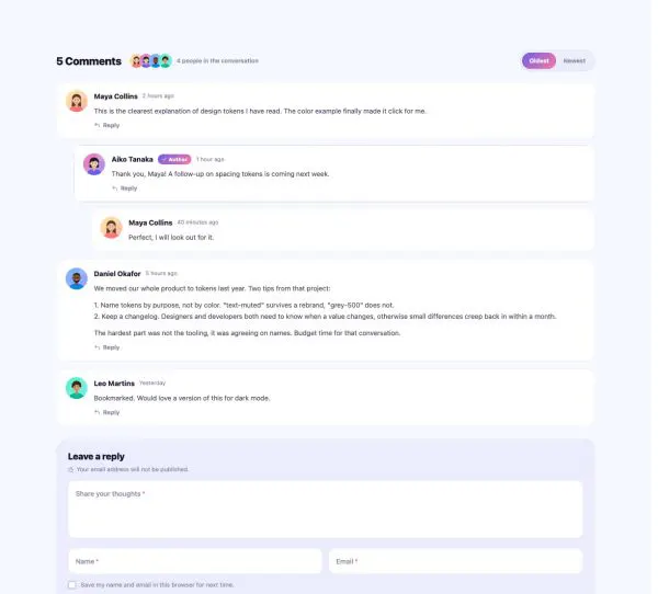 Blog 67 section — Post Comments · Cards