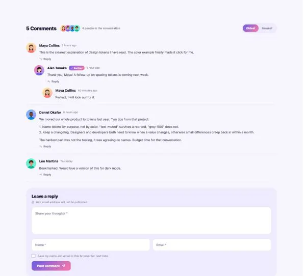 Blog 69 section — Post Comments · Minimal