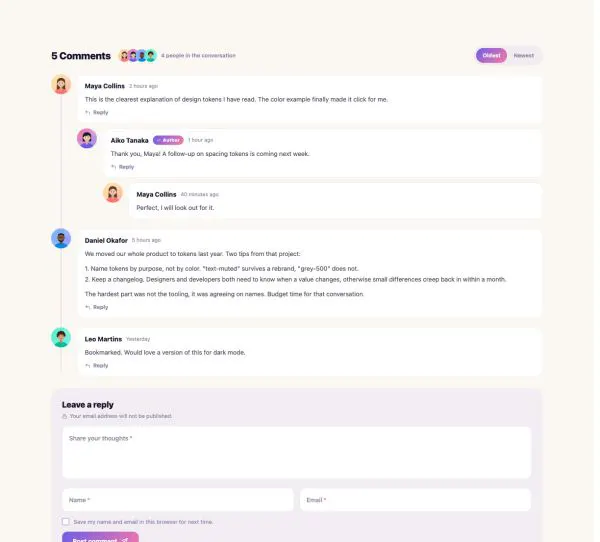 Blog 70 section — Post Comments · Timeline