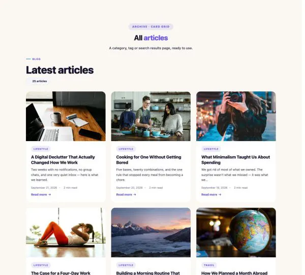 Blog 75 section — Archive Posts · Card grid