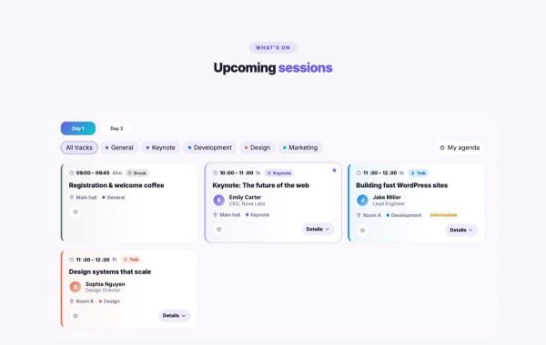 Booking 02 section — Event schedule · cards
