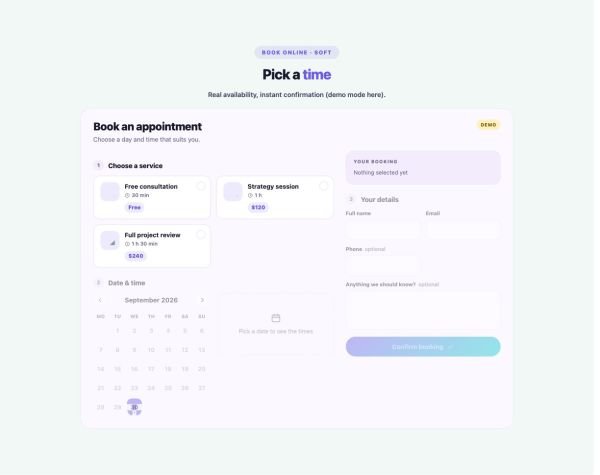 Booking 08 section — Booking / Appointment Form · Soft