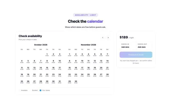 Booking 10 section — Availability · Light