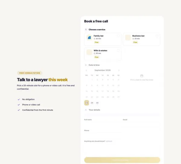 Contact 11 section — Consultation booking · law