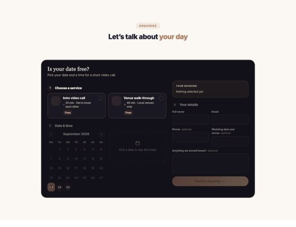 Contact 13 section — Date availability check · booking