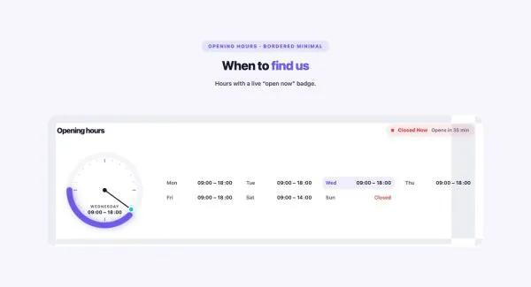 Contact 14 section — Business Hours · Bordered Minimal