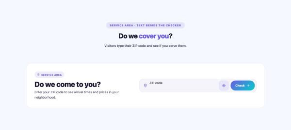 Contact 28 section — Service Area Checker · Text beside the checker