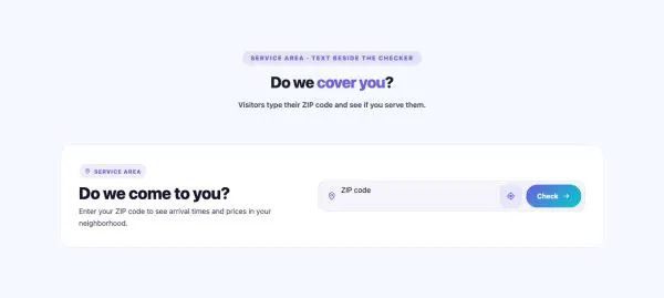 Contact 28 section — Service Area Checker · Text beside the checker
