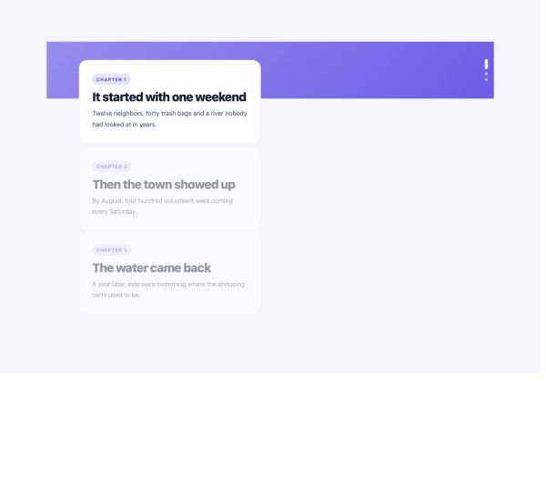 Content 11 section — Scrollytelling · Full-screen photos, text floats over