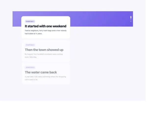 Content 11 section — Scrollytelling · Full-screen photos, text floats over