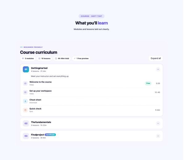 Content 25 section — Course Curriculum · Soft tint