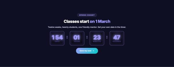 Call to Action 08 section — Course start countdown · dark