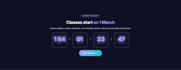 Call to Action 08 section — Course start countdown · dark