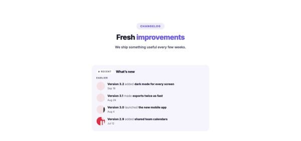 Data & Charts 08 section — Changelog timeline