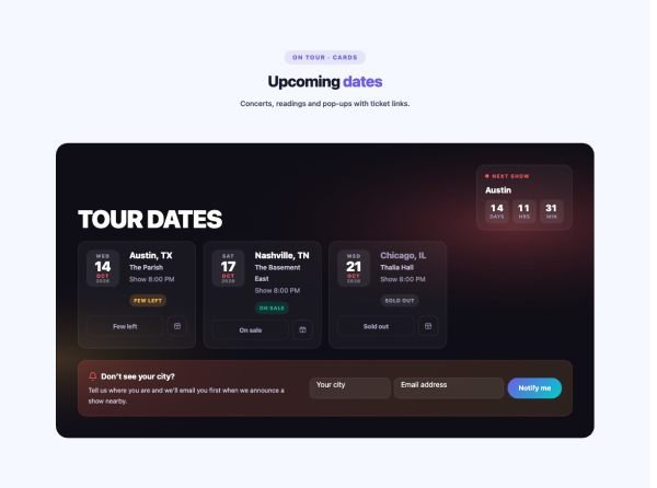 Events 07 section — Tour Dates · Cards