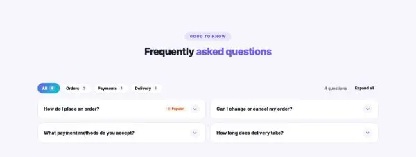 FAQ 02 section — Two columns · gradient style