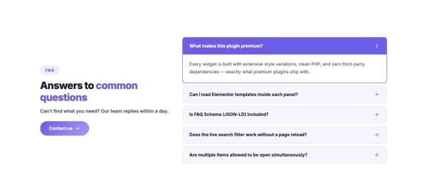 FAQ 03 section — Heading left, accordion right