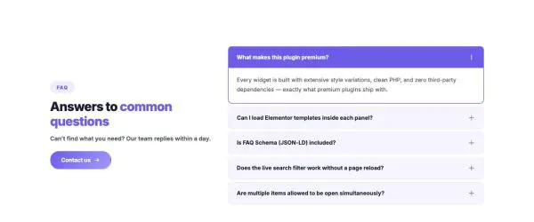 FAQ 03 section — Heading left, accordion right