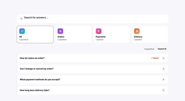 FAQ 04 section — Help center layout