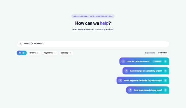 FAQ 10 section — FAQ with Search · Chat conversation