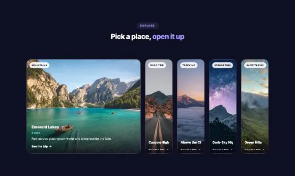 Features 10 section — Expanding photo panels