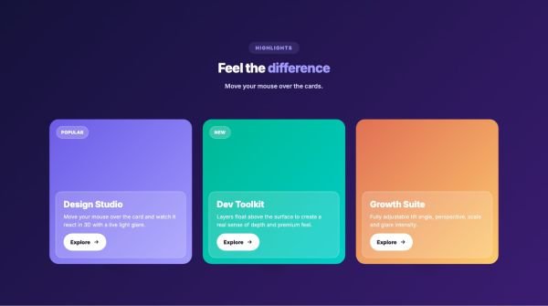Features 11 section — 3D tilt cards