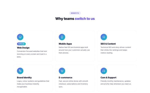 Features 13 section — Icon boxes · gradient cards