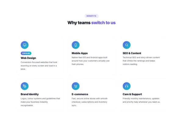 Features 13 section — Icon boxes · gradient cards