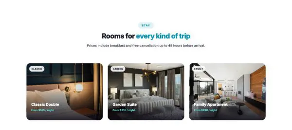 Features 18 section — Hotel rooms · interactive cards