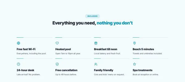 Features 19 section — Hotel amenities · icons