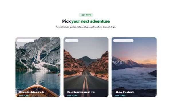 Features 21 section — Tour packages · cards