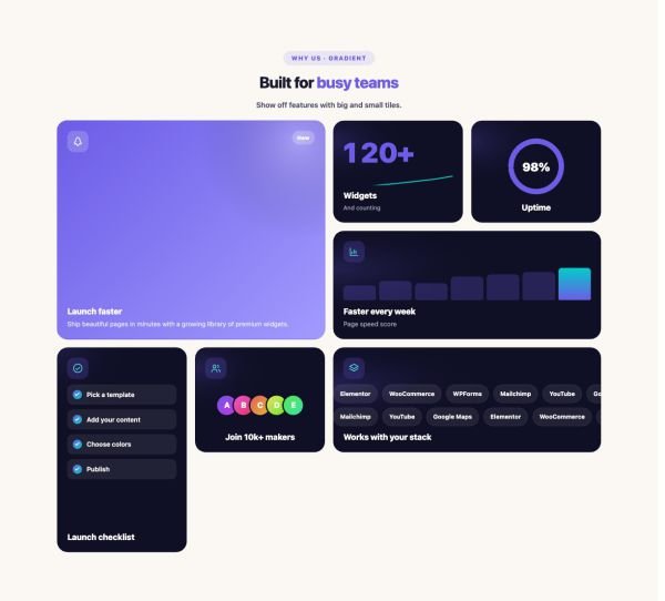 Features 25 section — Bento Grid · Gradient