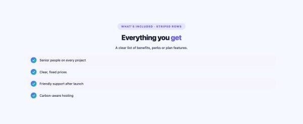 Features 40 section — List Item Pluses · Striped rows