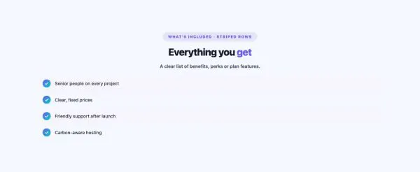 Features 40 section — List Item Pluses · Striped rows