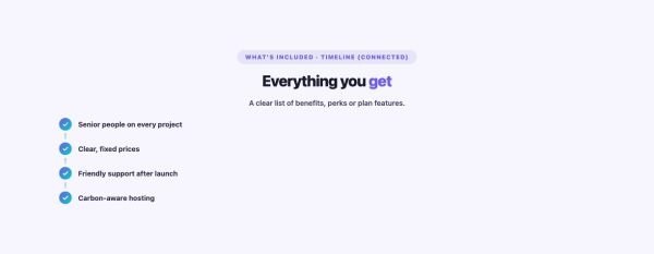 Features 42 section — List Item Pluses · Timeline (connected)