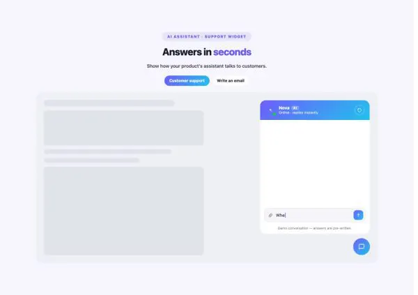 Features 51 section — AI Chat Showcase · Support widget