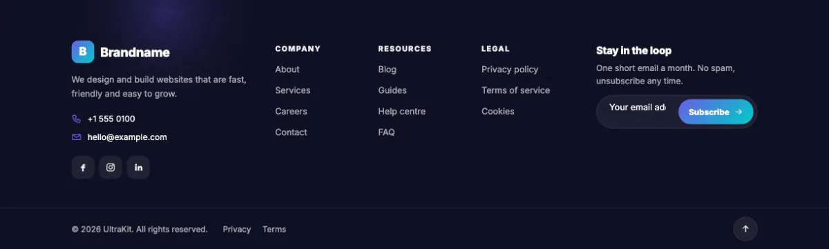 Dark · columns and newsletter