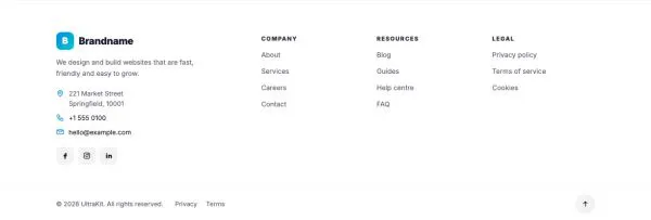Footer 02 section — Light · columns and contact