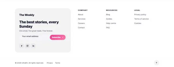 Footer 12 section — Blog · light with big newsletter