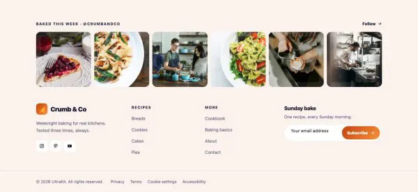 Footer 24 section — Food blog · recipe photo row