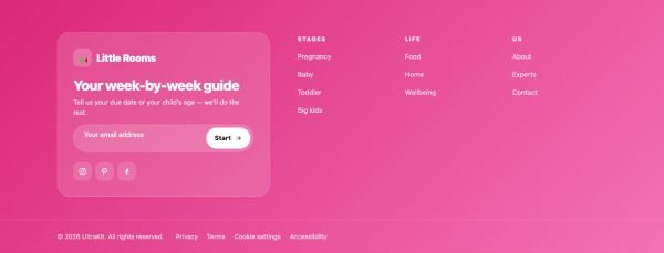 Footer 32 section — Parenting magazine · brand pink newsletter