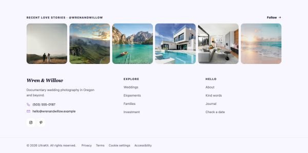 Footer 35 section — Wedding photographer · soft photo row