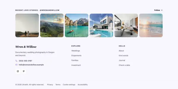 Footer 35 section — Wedding photographer · soft photo row